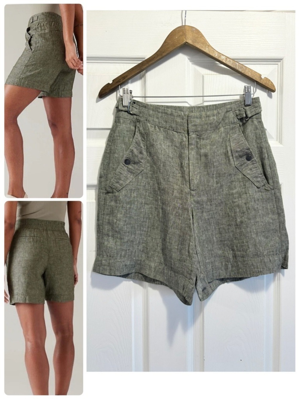 Athleta VOYAGER 100% Linen Shorts Aspen Green Size 2
